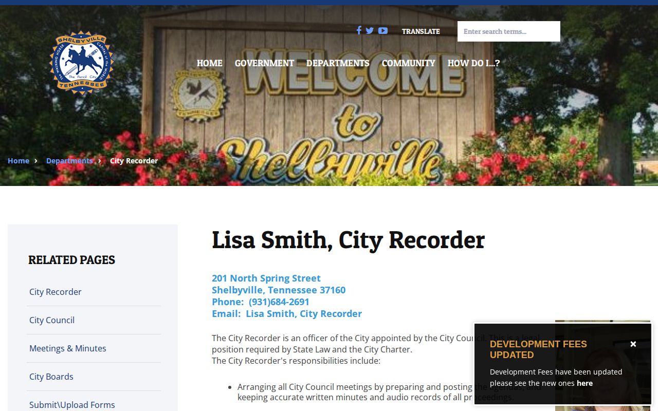 Shelbyville City Recorder arrest records request route