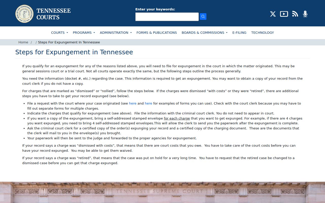 Tennessee expungement process for Bedford County arrest records