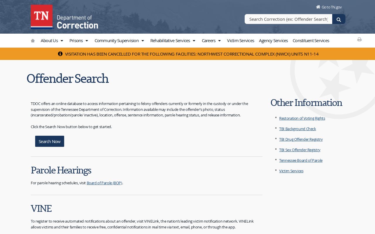 Tennessee DOC photo and record search for Bedford County